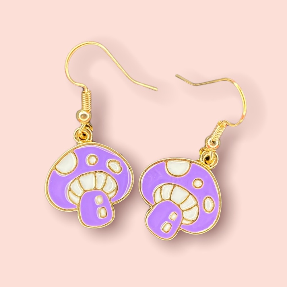 Gold Shroom Baby Purple earrings with 18k Gold